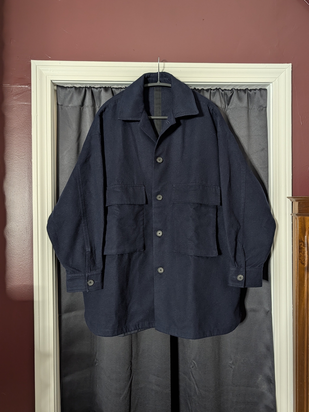 NUMBER (N)INE Navy Blue Flannel / Fleece Oversized Mens CPO Jacket Sz1